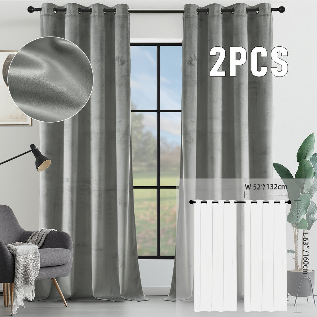 Velvet Room Darkening Curtains 2 Panels | Grommet Top Thermal Insulated Soundproof Blackout Curtains for Living Room Bedroom, Soft Solid Color Vintage Window Drapes