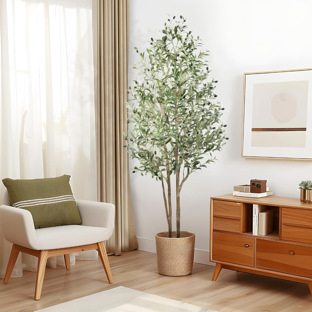 Artificial Olive Tree 4/5/6/7 Ft Tall Faux Potted Plant with Realistic Silk Leaves & Fruits for Living Room Home Decor Indoor Outdoor - Maintenance Free Decorative Tree Housewarming Gift