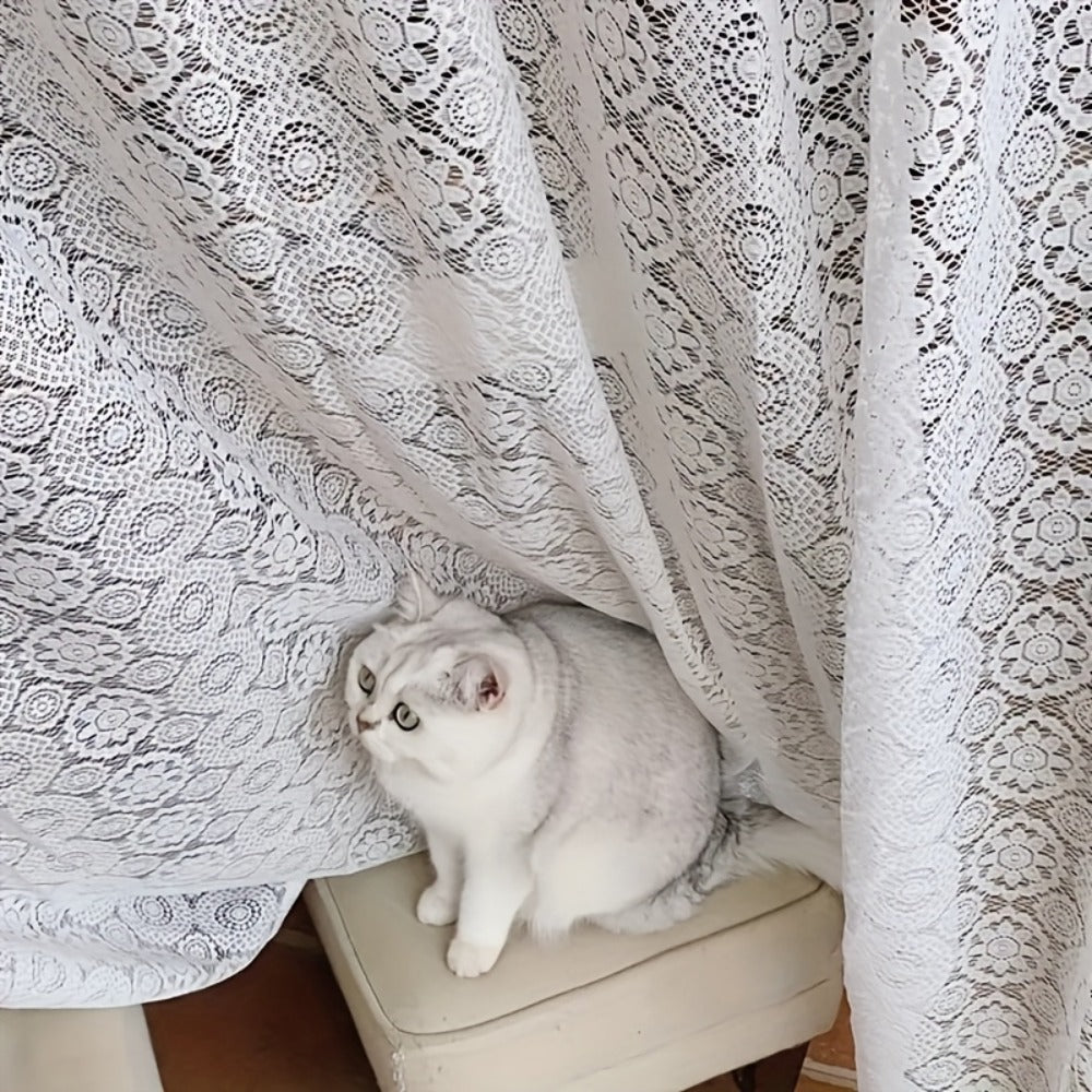 Sheer Chiffon Curtain French Retro Lace Embroidered White Voile Rod Pocket Panel | Living Room Bedroom Room Divider | Boho Cottagecore Romantic Window Drape 145x114 145x183 145x244cm