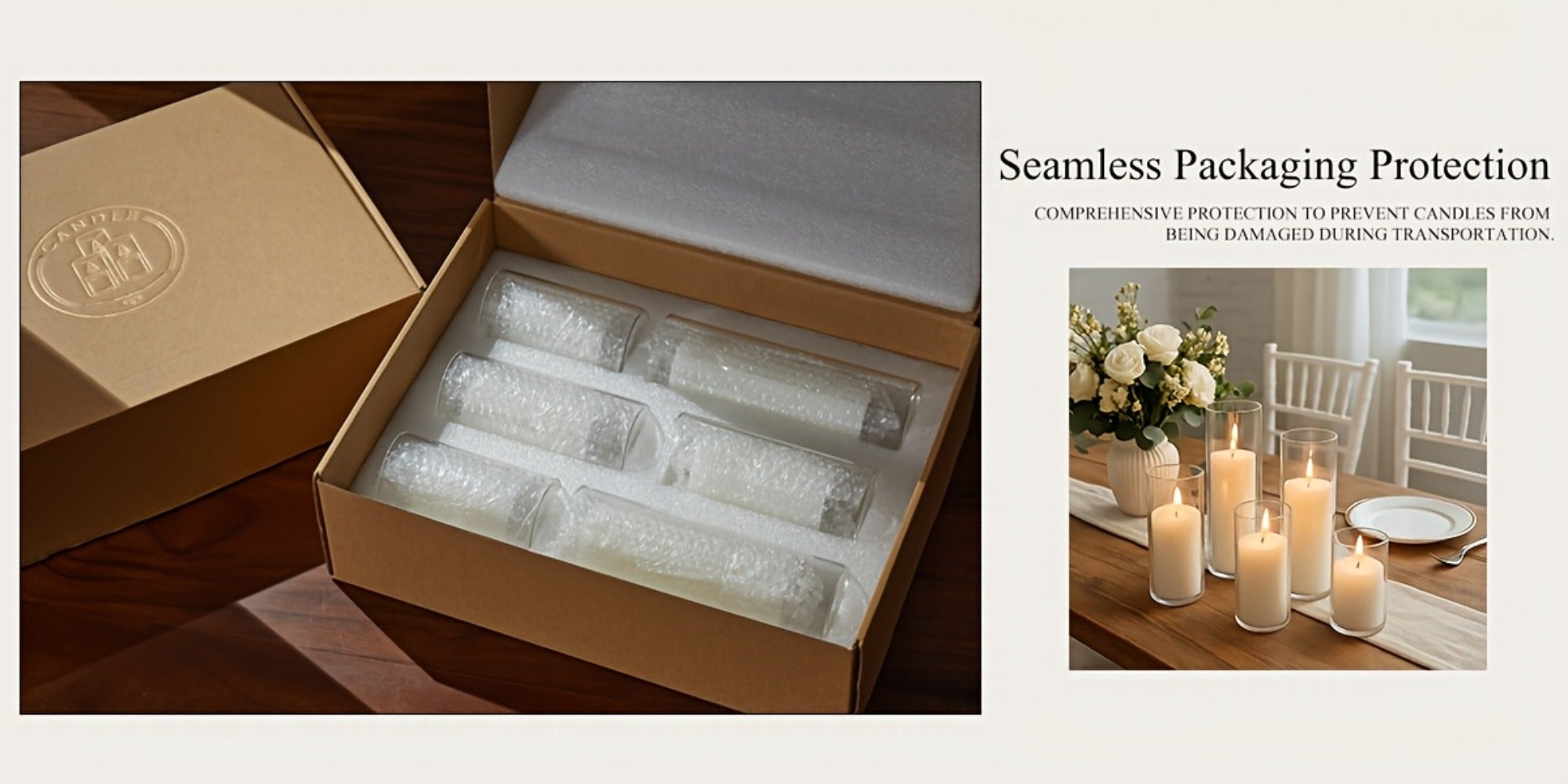 Pillar Candles with Clear Glass Hurricane Holders ¨C Unscented White Cylinder Candles & Vases for Wedding Centerpieces, Party Tables, Home & Office Decor, Bulk Set 24 or 48 Pieces