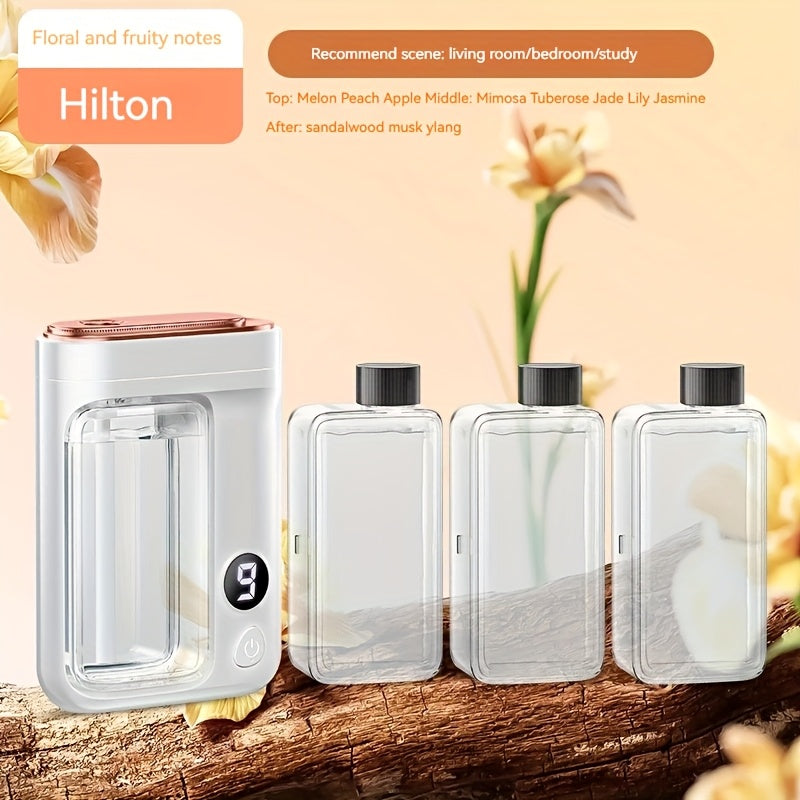 Essential Oil Aromatherapy Diffuser Set ¨C Mini Humidifier with 7 Spray Levels, 1/4/8 Hour Timer, 5.07oz Capacity, Room Decor Scent Diffuser with Hilton, Gardenia, Ocean & Shangri-La Oils