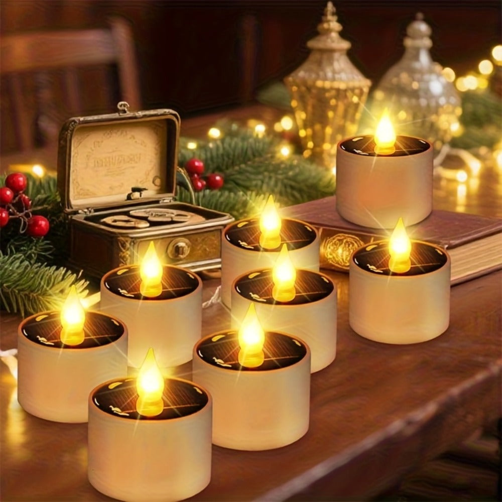 Solar Flameless Candles Outdoor Waterproof IP44 LED Tealight with Dusk to Dawn Sensor Flickering Warm Light for Garden Balcony Window Lantern Terrace Decor 4 6 12 Pack