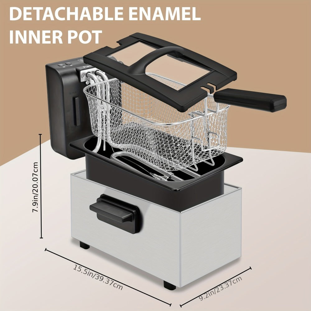 Deep Fryer Stainless Steel Large Capacity with Adjustable Temperature Control - 304 Stainless Steel Oil Fryer with Viewing Lid Cool-Touch Handles Easy Clean Basket, 5 Size Options 1.5L to 6L for Home Kitchen