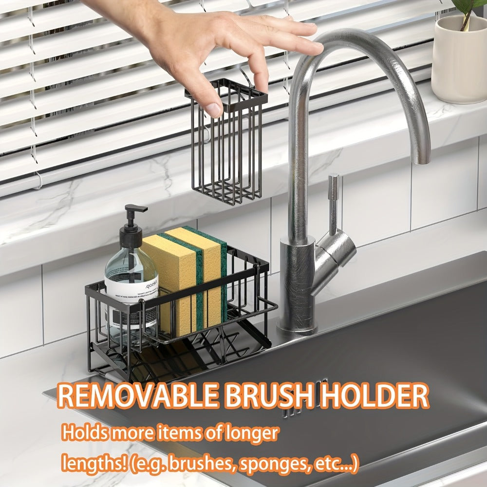 Kitchen Sink Sponge Holder 304 Stainless Steel Drain Design Dishcloth Rack Tall Brush Holder Countertop Soap Dispenser Organizer Storage Accessories Black