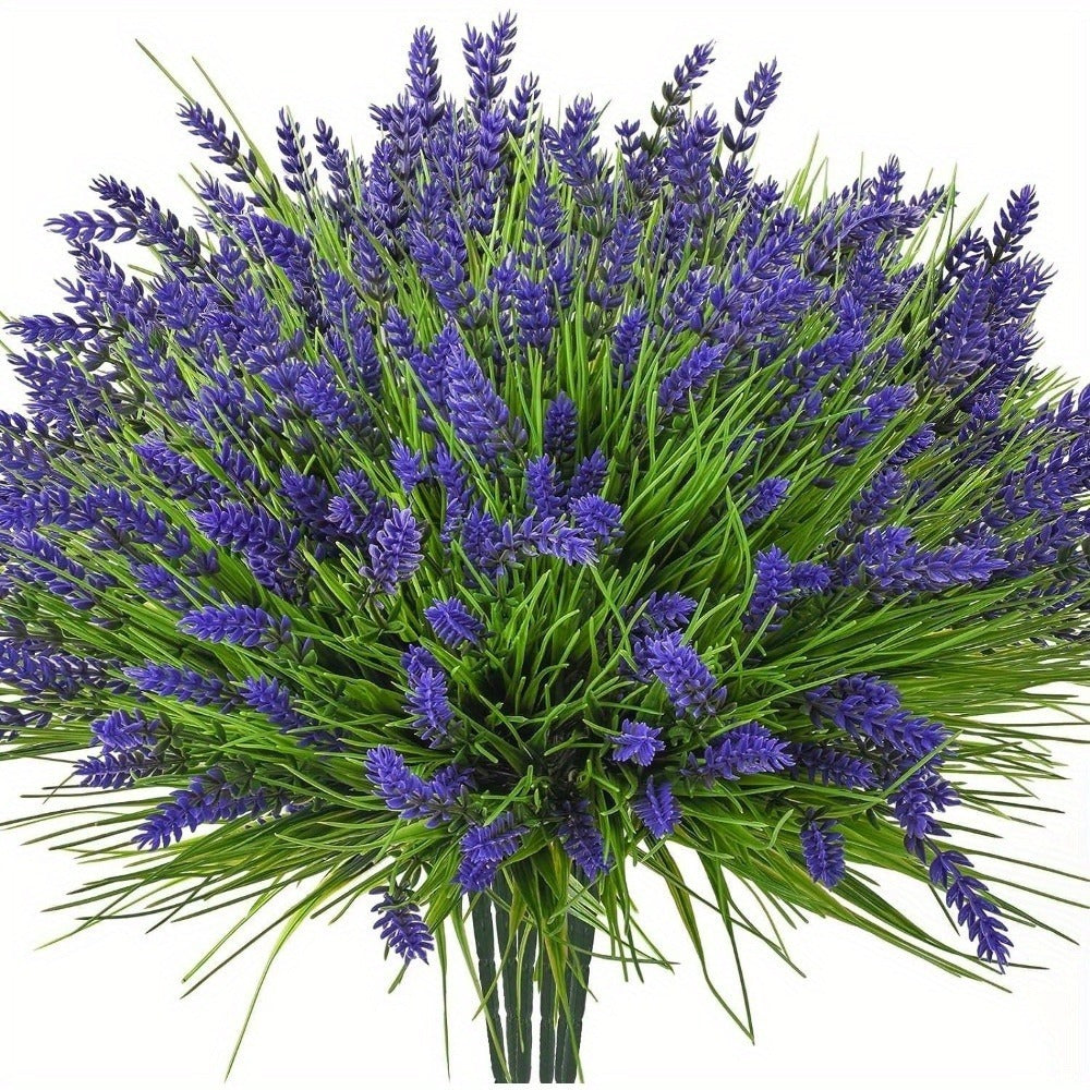 Artificial Lavender Flowers 11pcs UV Resistant Outdoor Indoor Fake Flower Stems, No Fade Realistic Plastic Lavender for Garden Patio Wedding Party Home Decor, Low Maintenance Floral Arrangement