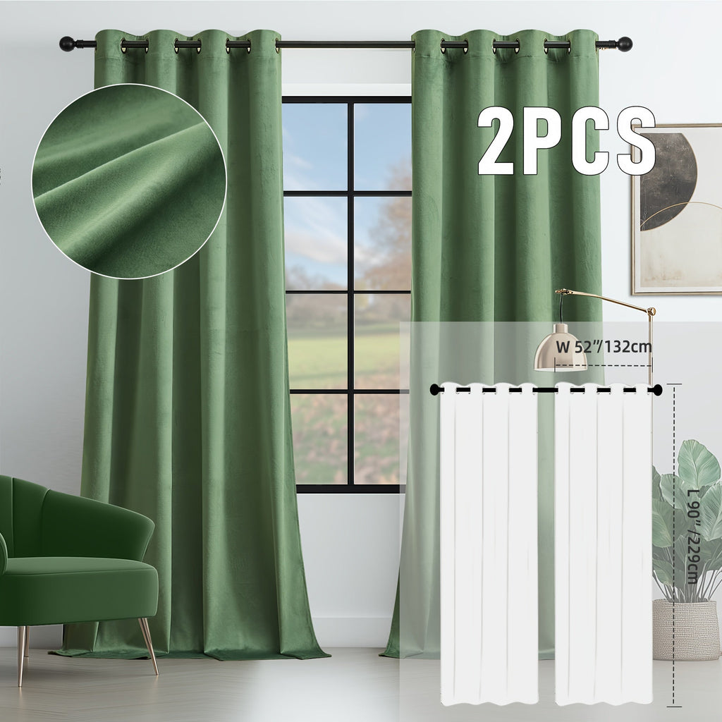 Velvet Room Darkening Curtains 2 Panels | Grommet Top Thermal Insulated Soundproof Blackout Curtains for Living Room Bedroom, Soft Solid Color Vintage Window Drapes