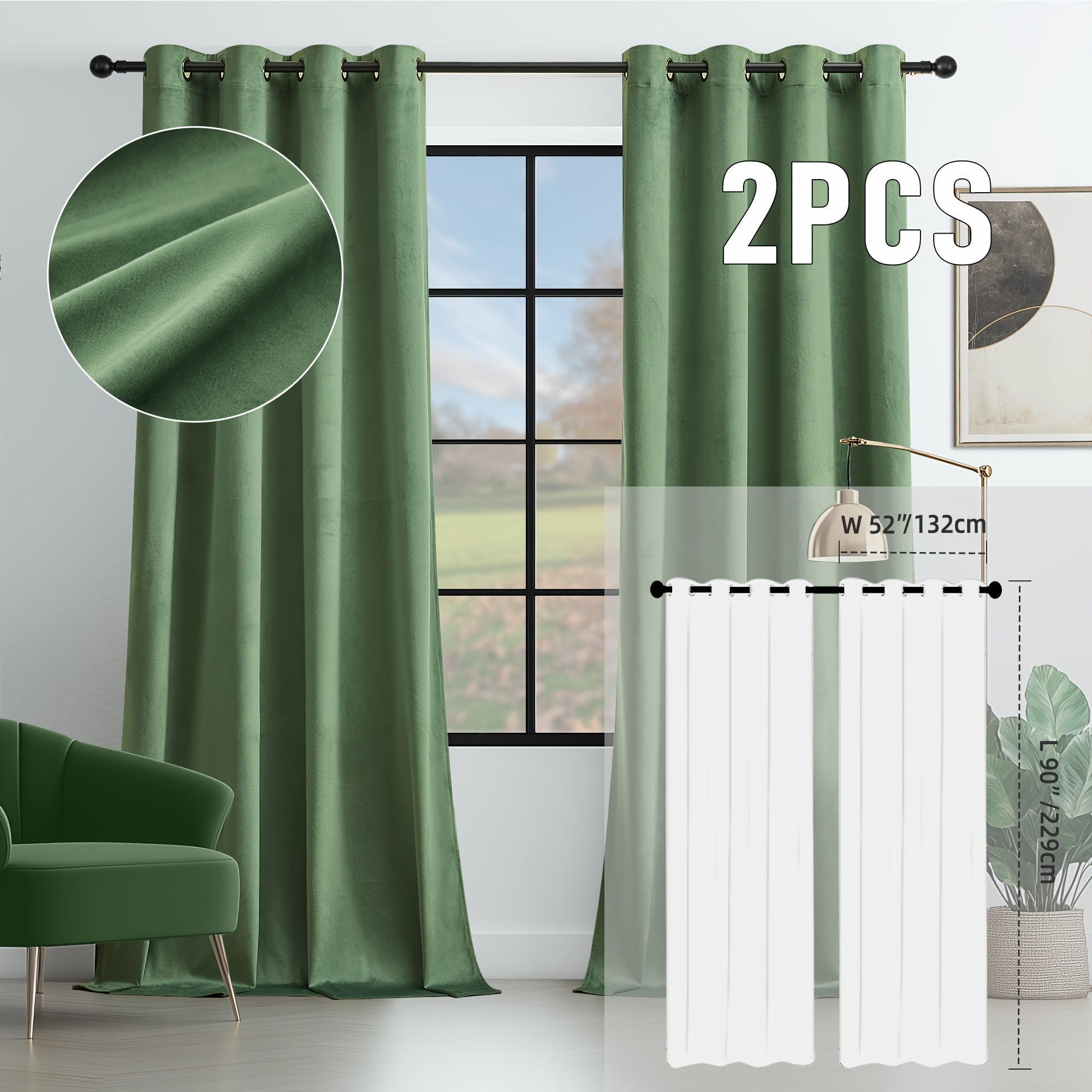 Velvet Room Darkening Curtains 2 Panels | Grommet Top Thermal Insulated Soundproof Blackout Curtains for Living Room Bedroom, Soft Solid Color Vintage Window Drapes