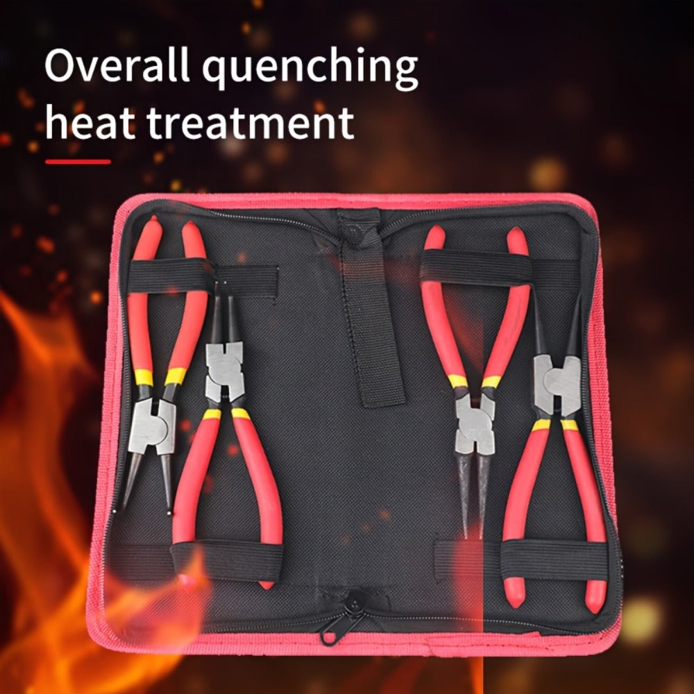 Snap Ring Pliers Set 4pcs - 7 & 9 Inch Straight Curved Jaw Internal External Circlip Pliers Spring Loaded Precision Retaining Ring Tool with Storage Box or Bag