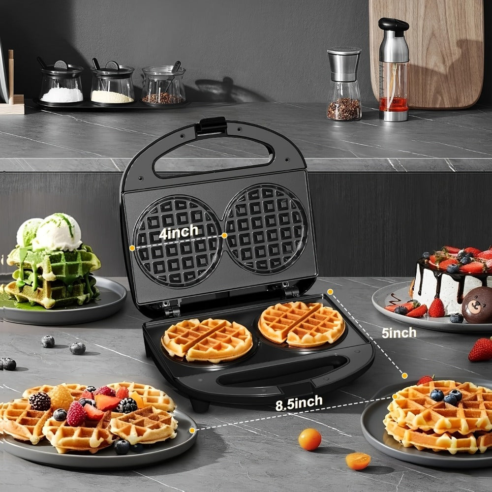 Mini Waffle Maker Machine Makes 8 Bite-Sized 2-Inch Waffles, Dual Non-Stick Aluminum Plates, Cool-Touch Handle, Compact Space-Saving Design for Family Breakfast, Snacks & Desserts