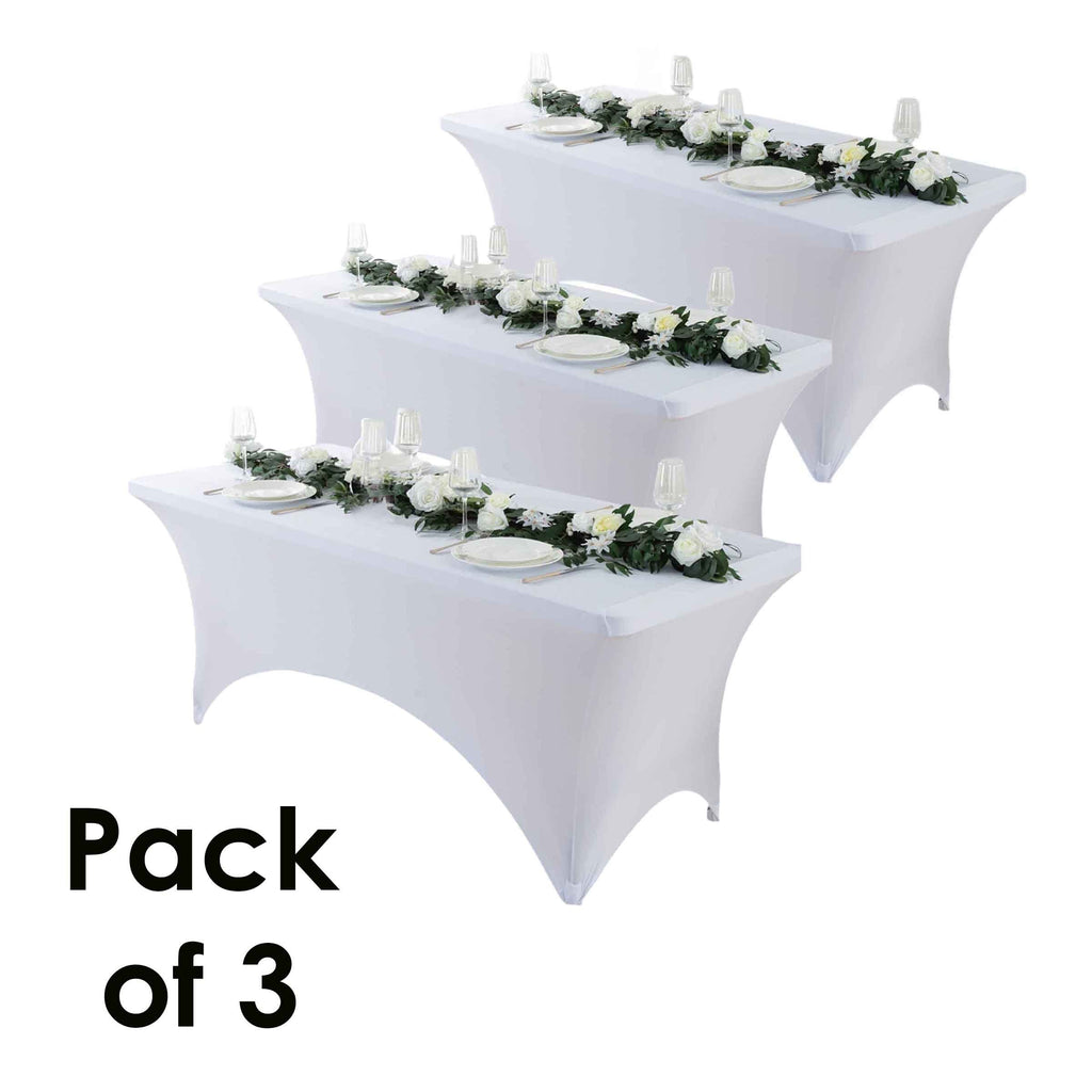 Spandex Tablecloth Stretch Table Cover Fitted Rectangle Table Cloth for Wedding Party Event 3/5pcs White Black