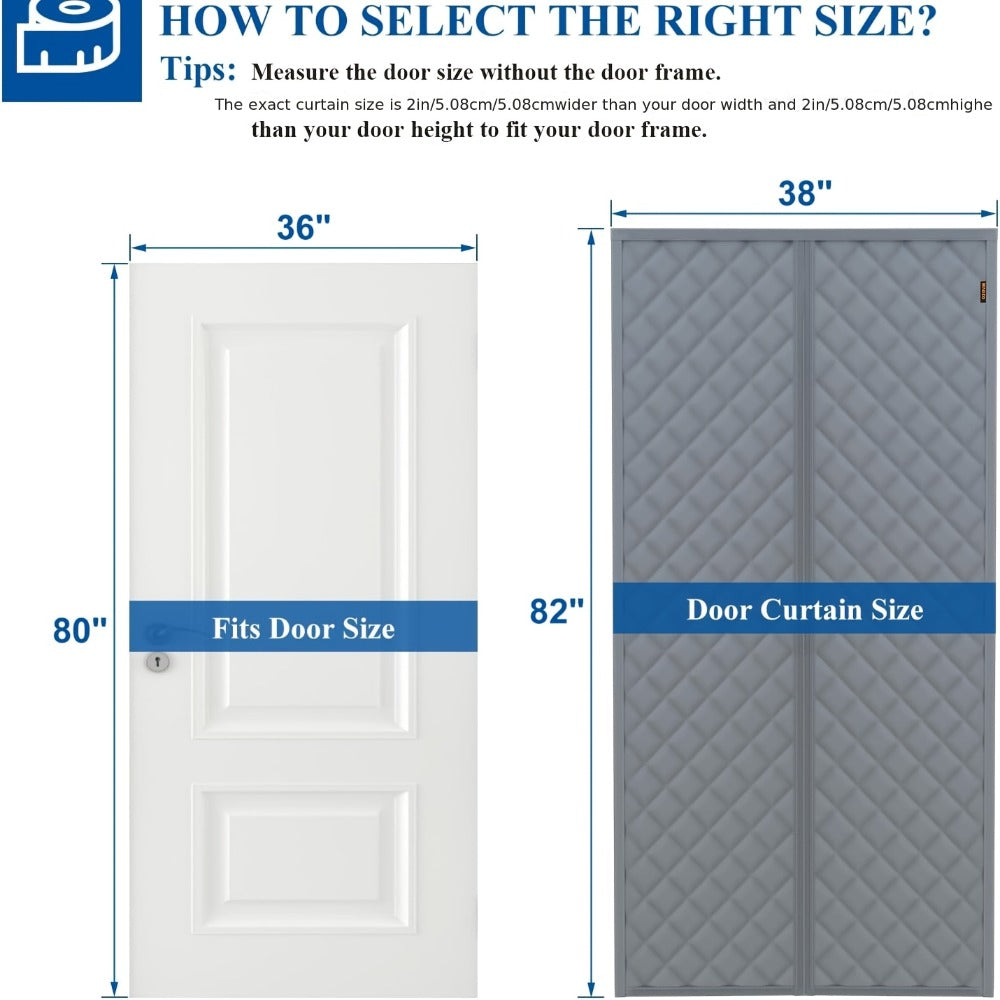 Thermal Insulated Door Curtain Magnetic Closure Knit Plaid Pattern ¨C Windproof Insulation Blanket for Front Door, Sliding Glass, Patio & French Doors, Keep Cold Out, Grey & Brown, Multiple Sizes