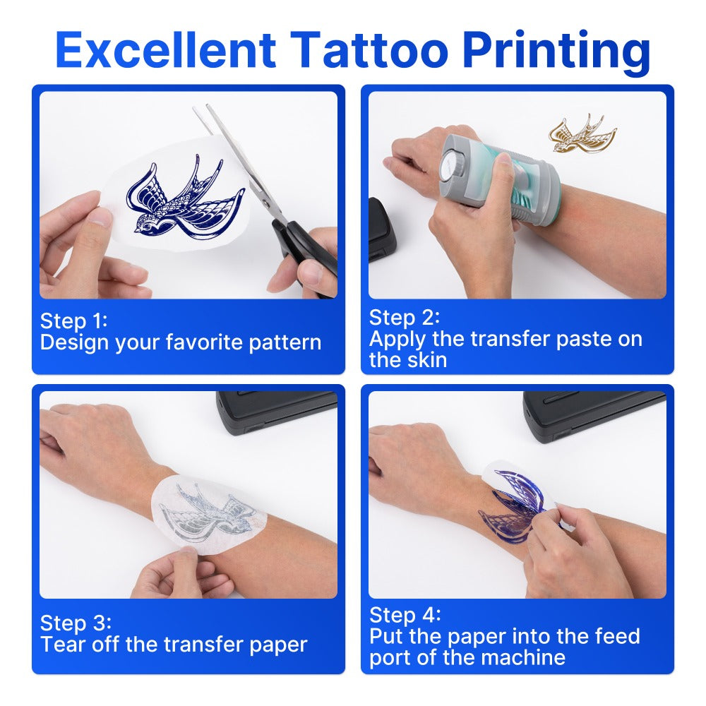 Tattoo Stencil Printer D80 - Wireless Bluetooth Thermal Printer for Tattoo Transfer Paper & A4 Office Printing, Portable Inkless Printer Compatible with iOS Android Laptop Phone Tablet