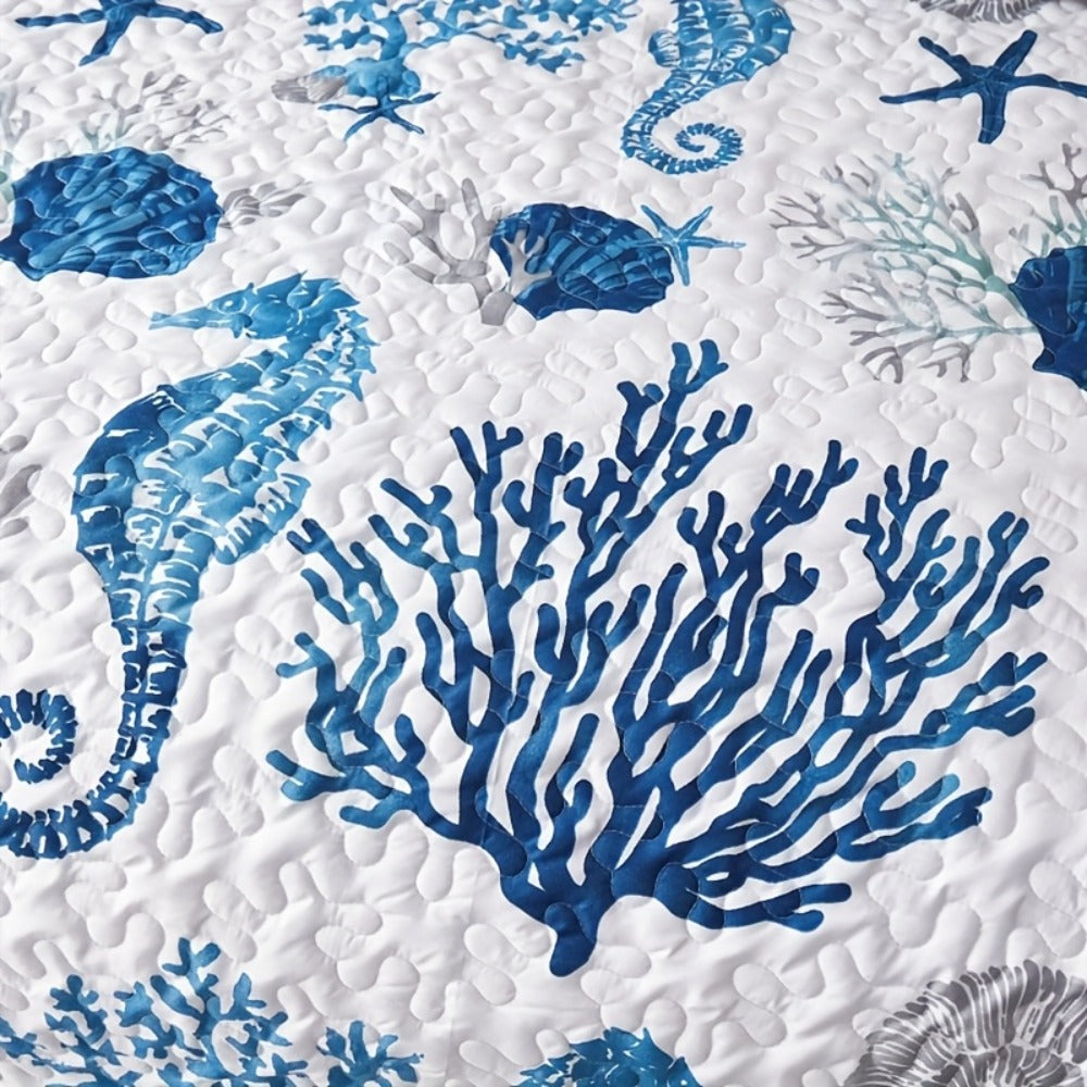 Duvet Cover Set 3 Piece Ocean Style Seahorse Coral Pattern Soft Breathable Microfiber Bedding Set with 2 Pillowcases Machine Washable All Season Comforter Cover for Bedroom Dorm Twin Full Queen King
