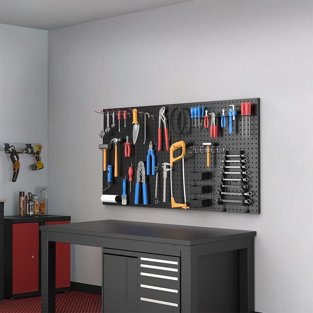 Metal Pegboard Wall Panels Garage Tool Storage Organizer Heavy Duty Steel Peg Board Wall Mounted Workshop Shed Craft Room 2 Pack 4 Pack