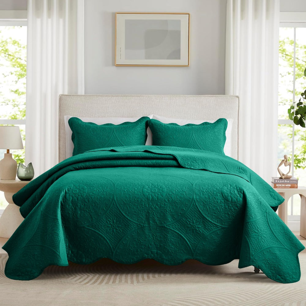 Quilted Bedspread Set 3 Piece ¨C Soft Floral Coverlet with Pillow Shams, Lightweight Breathable Quilt for Bedroom & Guest Room, All Season Bed Cover