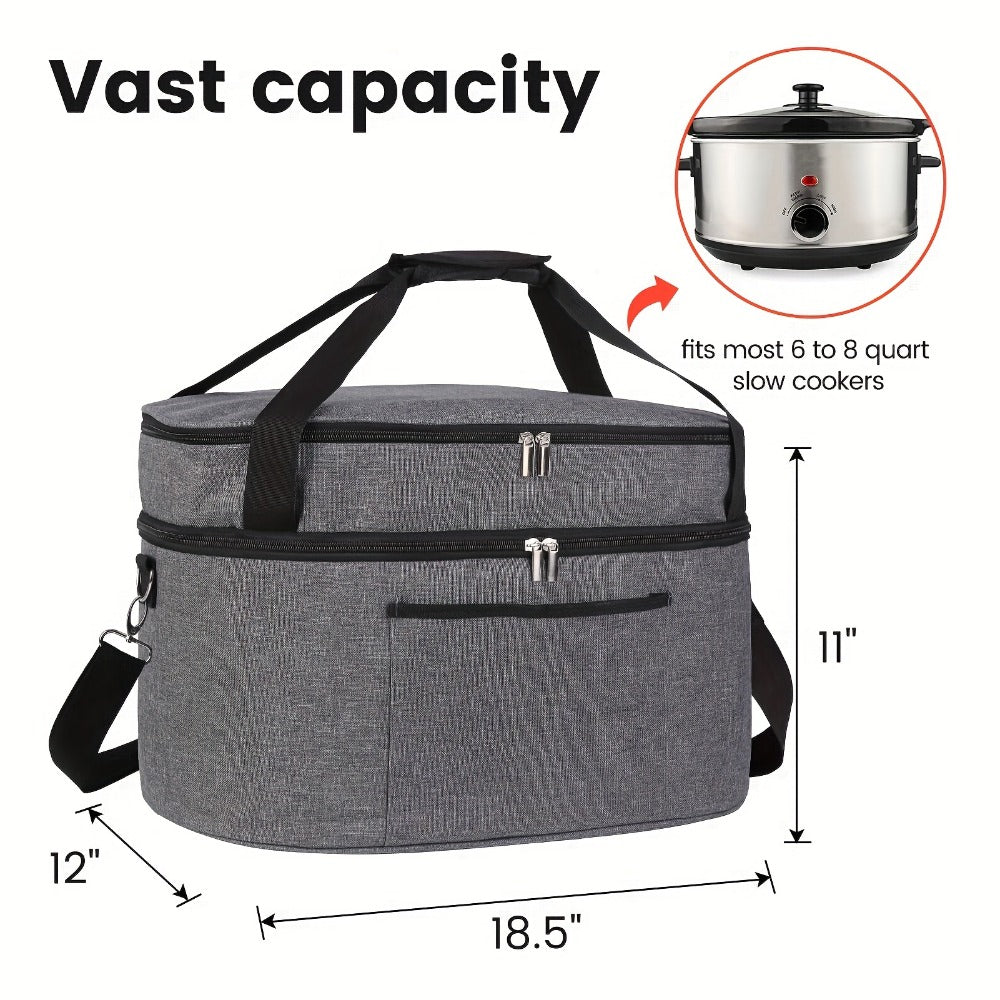 Slow Cooker Bag Insulated Carrier for 6-8 Quart Oval Crockpot, 2-Layer Waterproof Travel Bag with Handle, Keeps Food Warm for Potlucks, Family Gatherings, Reunions & Outdoor Events