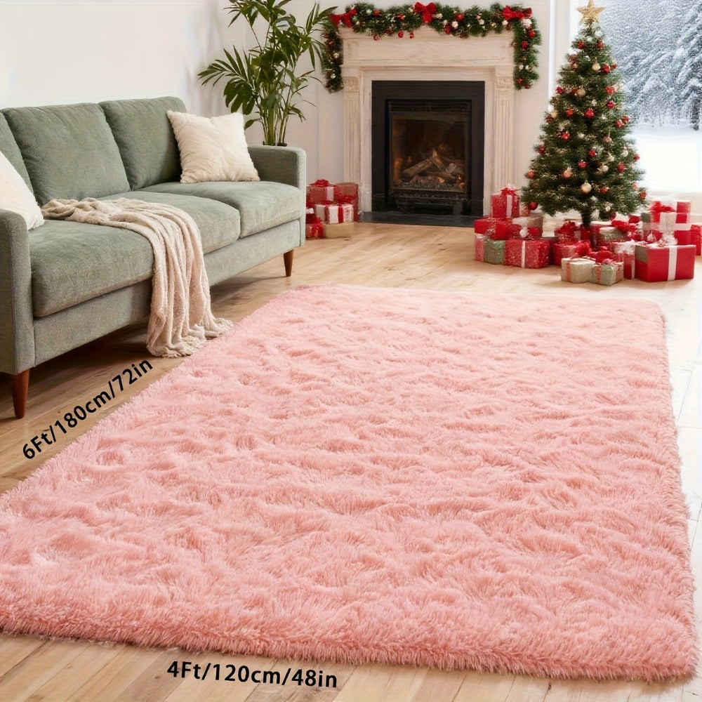 Fluffy Area Rug 4x6 - Soft High Pile Shaggy Carpet Non-Slip Indoor Floor Mat for Bedroom Living Room Dining Room, Blue & Tie Dye Rainbow Purple