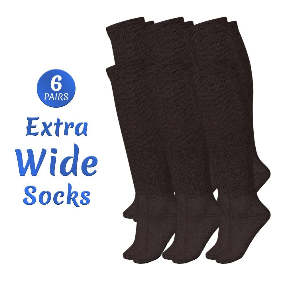 Extra Wide Socks for Swollen Feet 6 Pairs Stretch to 30 Inch Non-Binding Seamless Loose Fit Neuropathy Bariatric Edema Socks for Men Women Plus Size Seniors Multi Color
