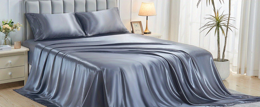 Satin Bed Sheet Set 4 Pcs ¨C Luxury Silky Smooth Hotel-Quality Bedding, Wrinkle-Free Deep Pocket Fitted Sheet, All-Season Elegant Satin Sheets ¨C Twin, Full, Queen & King, Multiple Colors