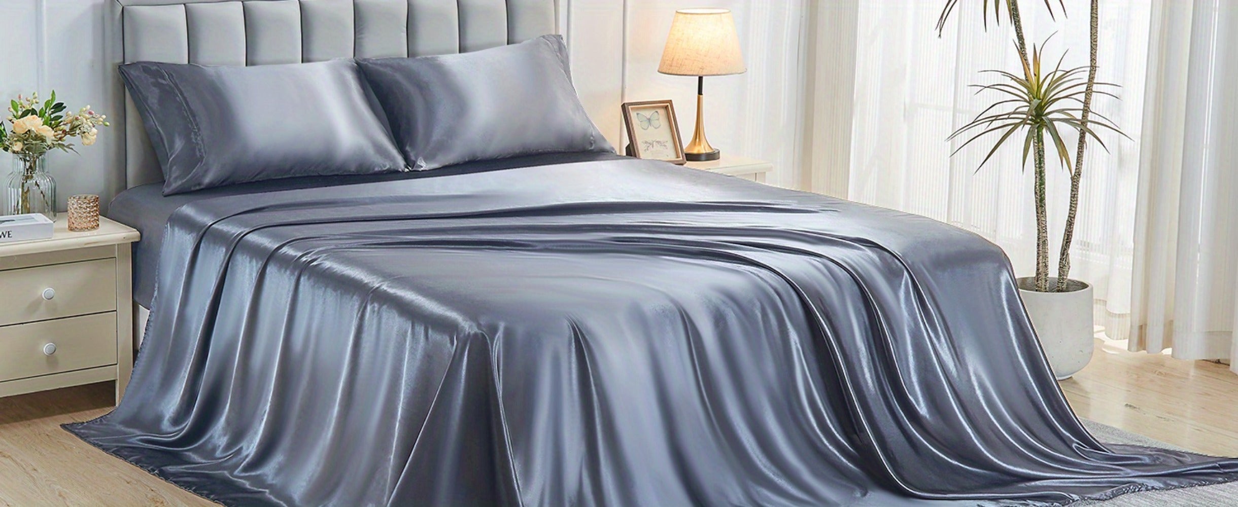 Satin Bed Sheet Set 4 Pcs ¨C Luxury Silky Smooth Hotel-Quality Bedding, Wrinkle-Free Deep Pocket Fitted Sheet, All-Season Elegant Satin Sheets ¨C Twin, Full, Queen & King, Multiple Colors