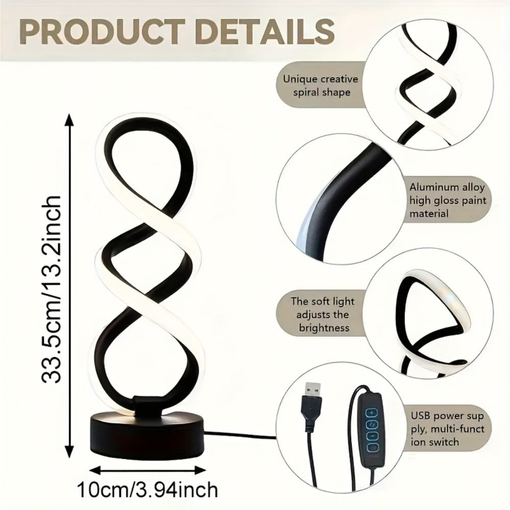 Spiral LED Table Lamp, Dimmable Push Button Control Desk Light for Bedroom Living Room Office, Modern Metal Base Indoor Accent Lamp, Unique Spiral Design Home Decor Gift for Christmas Birthday Valentine