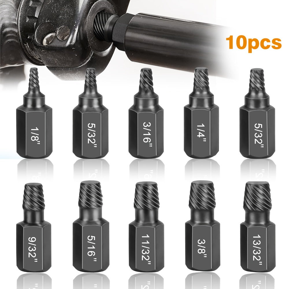 Screw Extractor Set 10pcs, 1/8¡± to 13/32¡± Broken Bolt Extractor Kit, Left-Handed Alloy Steel Nut & Stud Remover Tool for Stripped Screws, Bolts, Threaded Pipes & Fittings
