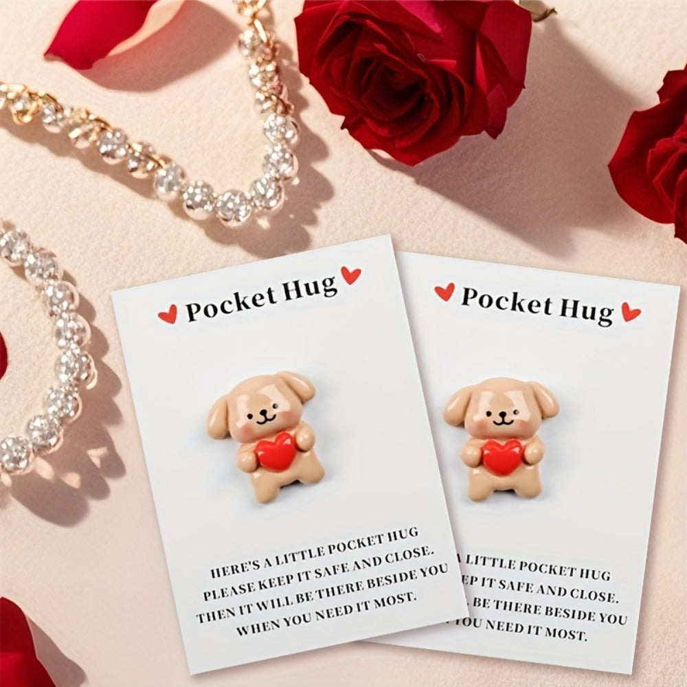 Pocket Hug Cards Emotional Support - Cute Heart Dog Mini Cards with Resin - Thinking of You Gift for Family Friends Lovers - Christmas Valentine Birthday Party Favor Decorative Gift Cards 20/40 Pack