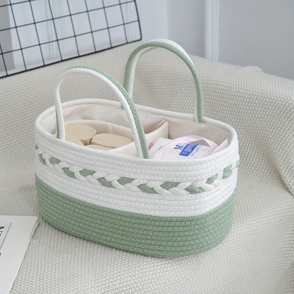 Boho Rope Storage Basket Woven Foldable Organizer 14¡± Large Capacity - Removable Lining Striped Shelf Basket with Handle for Home Bedroom Living Room Laundry Decor