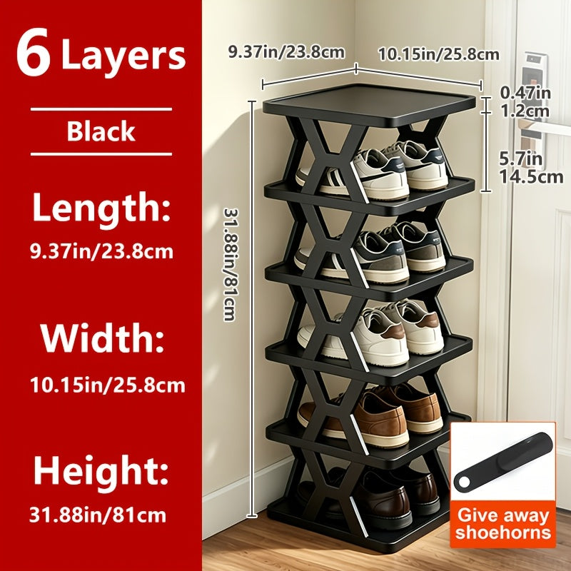 Shoe Rack Organizer 6 or 9 Tier - Space Saving Folding Shoe Rack for Hallway Doorway Bedroom Dorm, Narrow Entryway Shoe Storage, Black or White