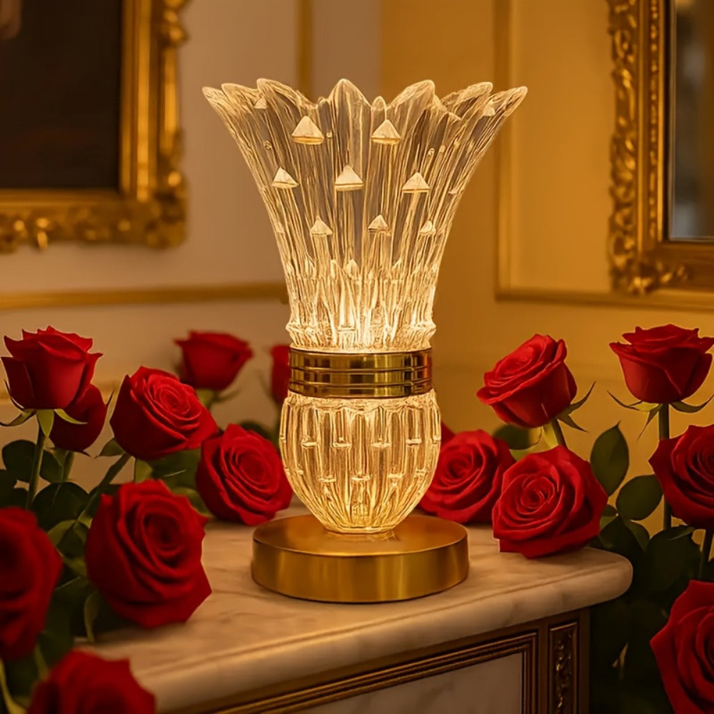 Crystal Vase Table Lamp Touch Control USB Rechargeable Adjustable Brightness Bedside Night Light