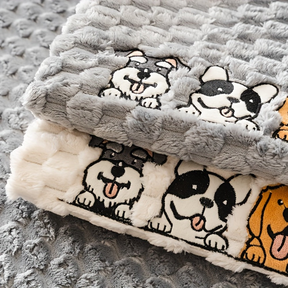 Velvet Sofa Slipcover Honeycomb Texture 1pc - Cute Dog Embroidery Bohemian Style Non-Slip Pet Friendly Machine Washable Polyester Couch Cover | Gray Khaki White | 2 3 4 Seat Living Room Home Decor