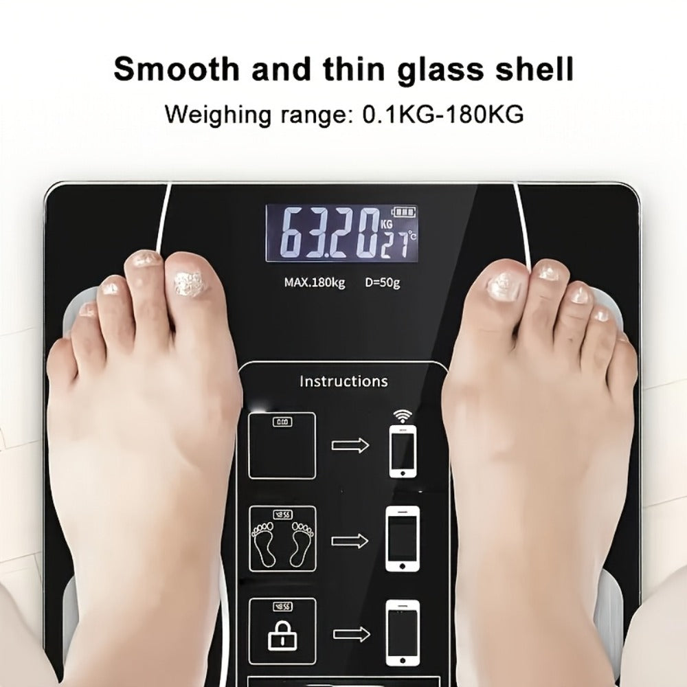 Digital Bathroom Scale Body Weight Scale LED Backlit Display Tempered Glass 400lb Capacity Compact