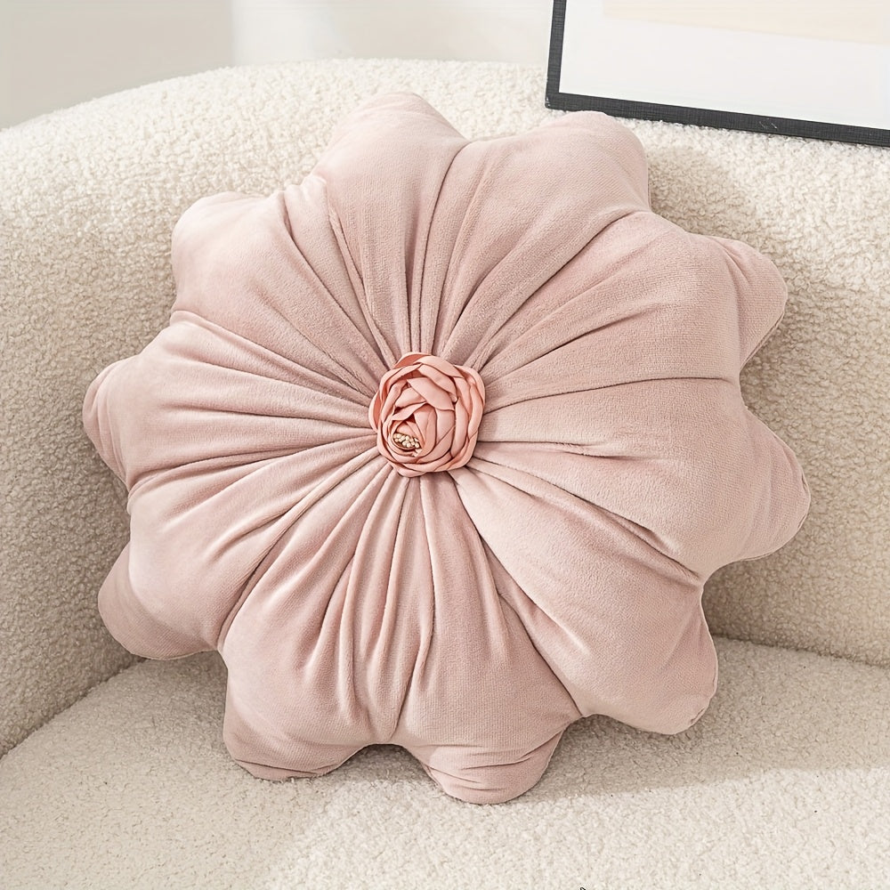 Velvet Flower Shaped Throw Pillow with Pillow Core Elegant Round Cushion Soft Luxury Floral Pillow for Sofa Bed Living Room Bedroom Decor Christmas Gift Hand Wash