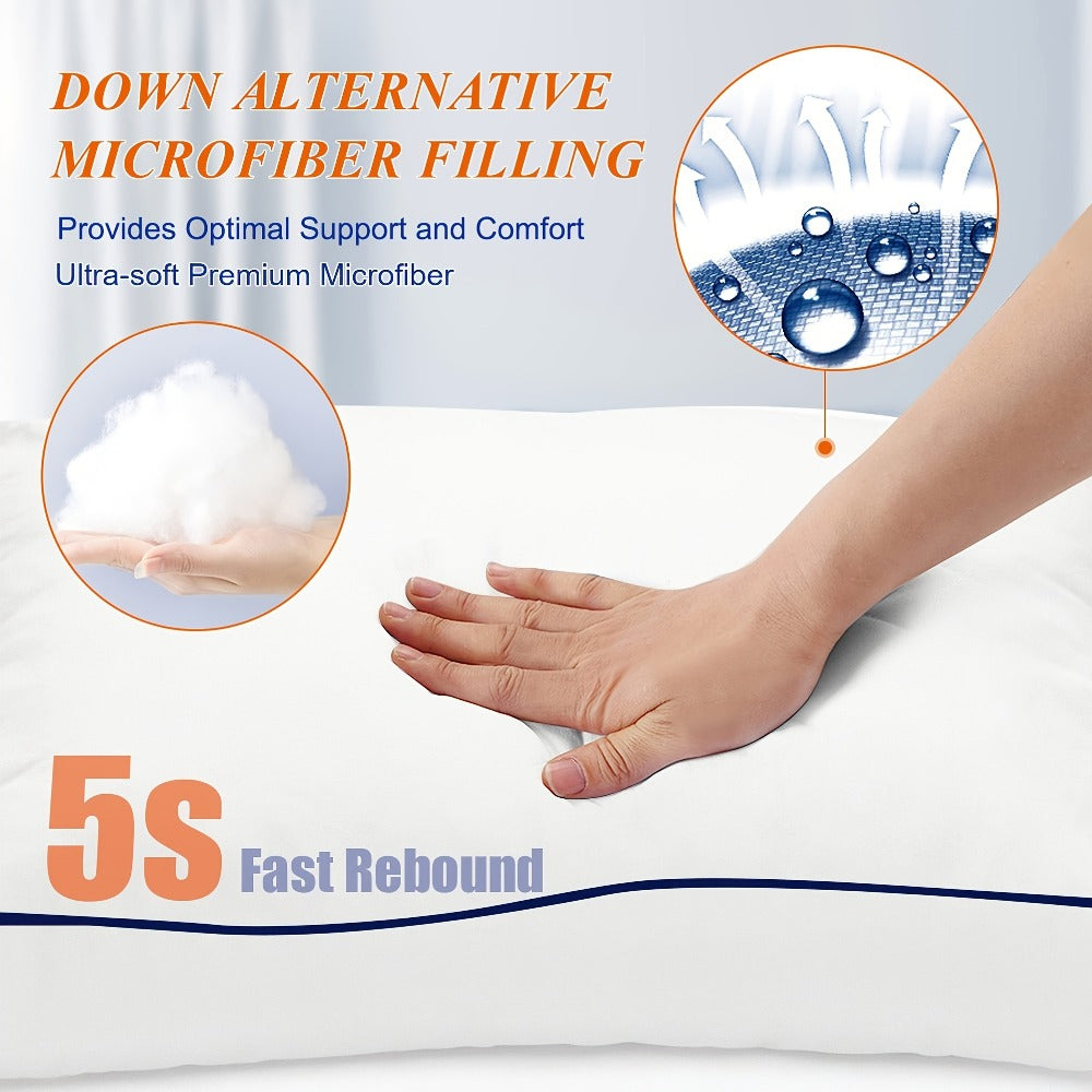 Hotel Quality Sleep Pillows Firm Support Cool-to-Touch Fiber Fill 2/4 Pack - Back Stomach Side Sleeper Pillow Set Soft Breathable Bed Pillows Standard Queen King Size