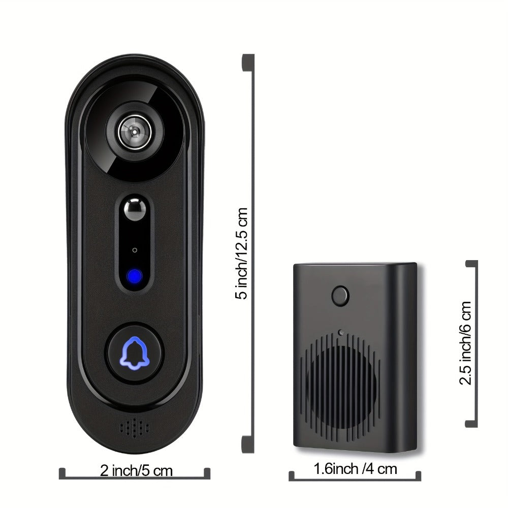 Wireless Video Doorbell Camera 1080P HD Night Vision Motion Detection Two-Way Audio Battery Powered Indoor Chime Cloud Storage Smart Home Security 2.4GHz WiFi Black