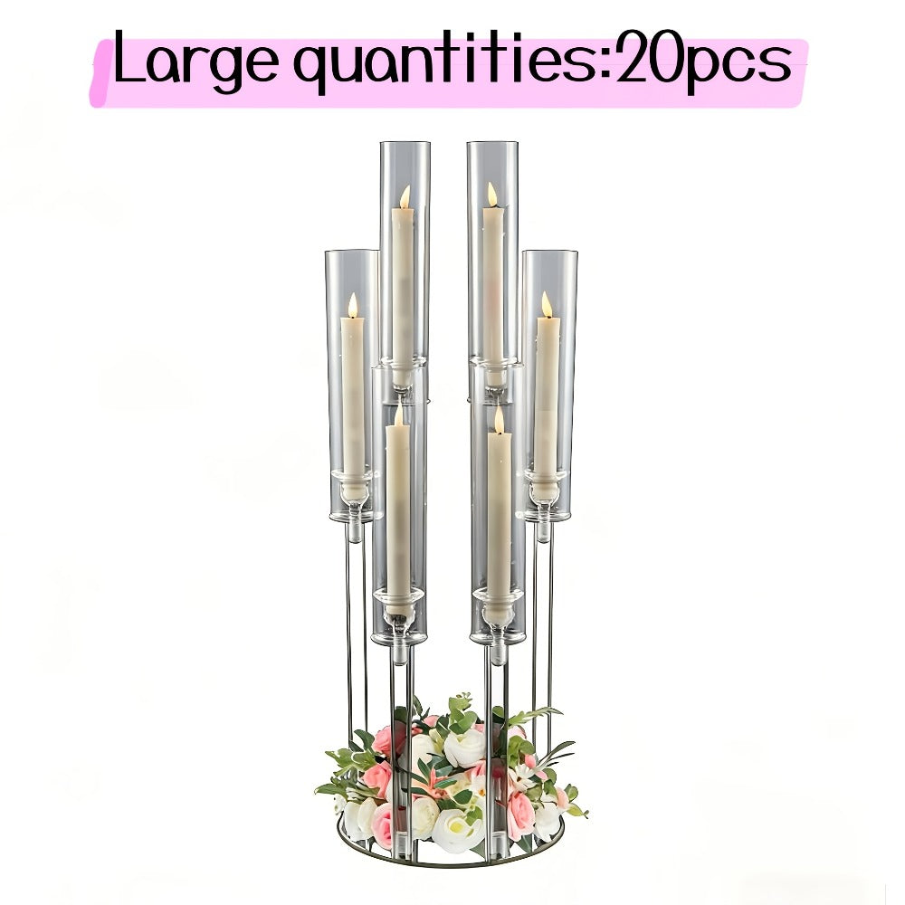 Acrylic Candelabra 6-Arm Candlestick Holder 26.8 Inch Clear Crystal Candle Holders Bulk for Wedding Table Centerpieces, Party Home Decoration, Valentine's Day Anniversary Christmas