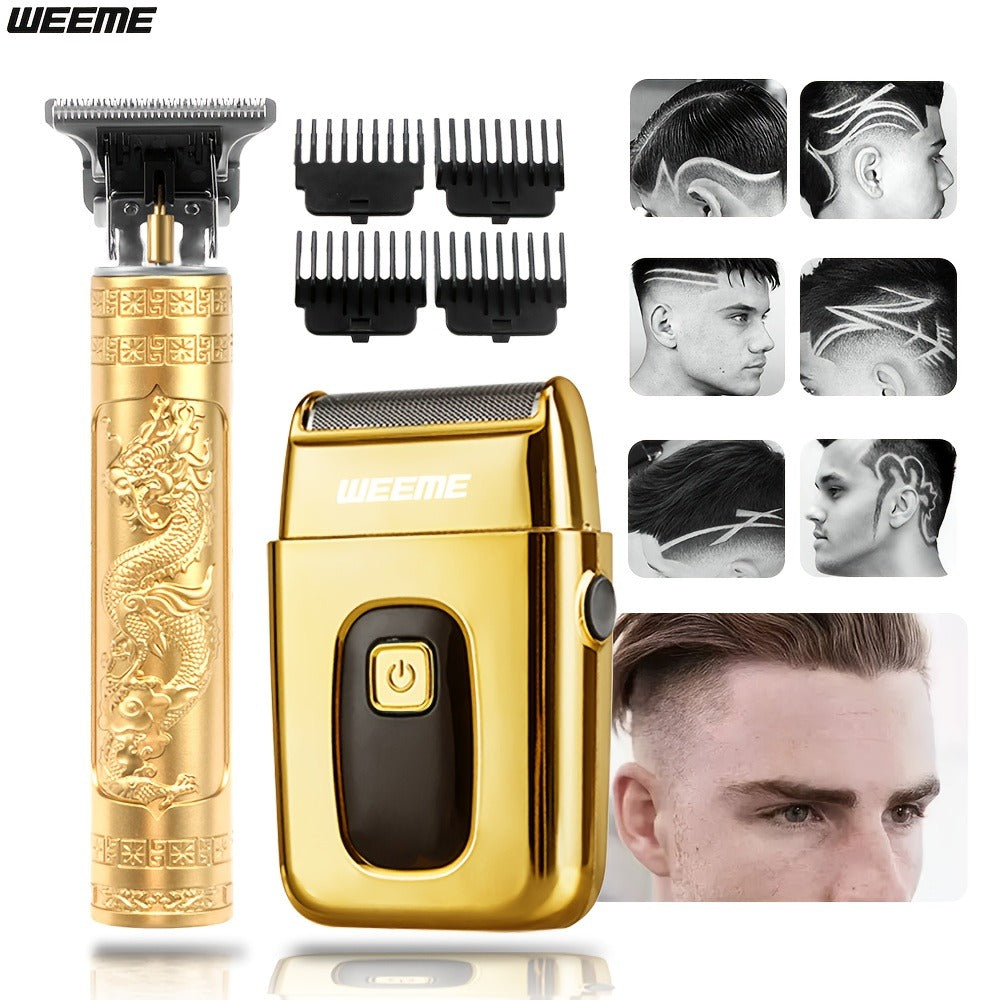 Men's Electric Hair Trimmer and Beard Trimmer 2-Piece Set Cordless Hair Clipper Short Beard Shaver for Haircut Shaving Styling Home Car Travel Use