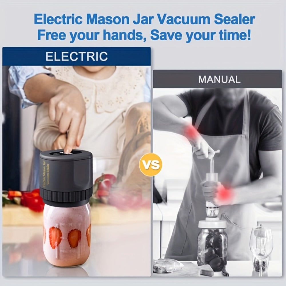 Electric Mason Jar Sealer One-Touch Vacuum Seal - 2025 New Model Automatic Jar Sealer Kit with Wide Mouth & Regular Mouth Lids, Food Storage Vacuum Sealer for Mason Jars, Canning Jar Lid Sealer, Black & White