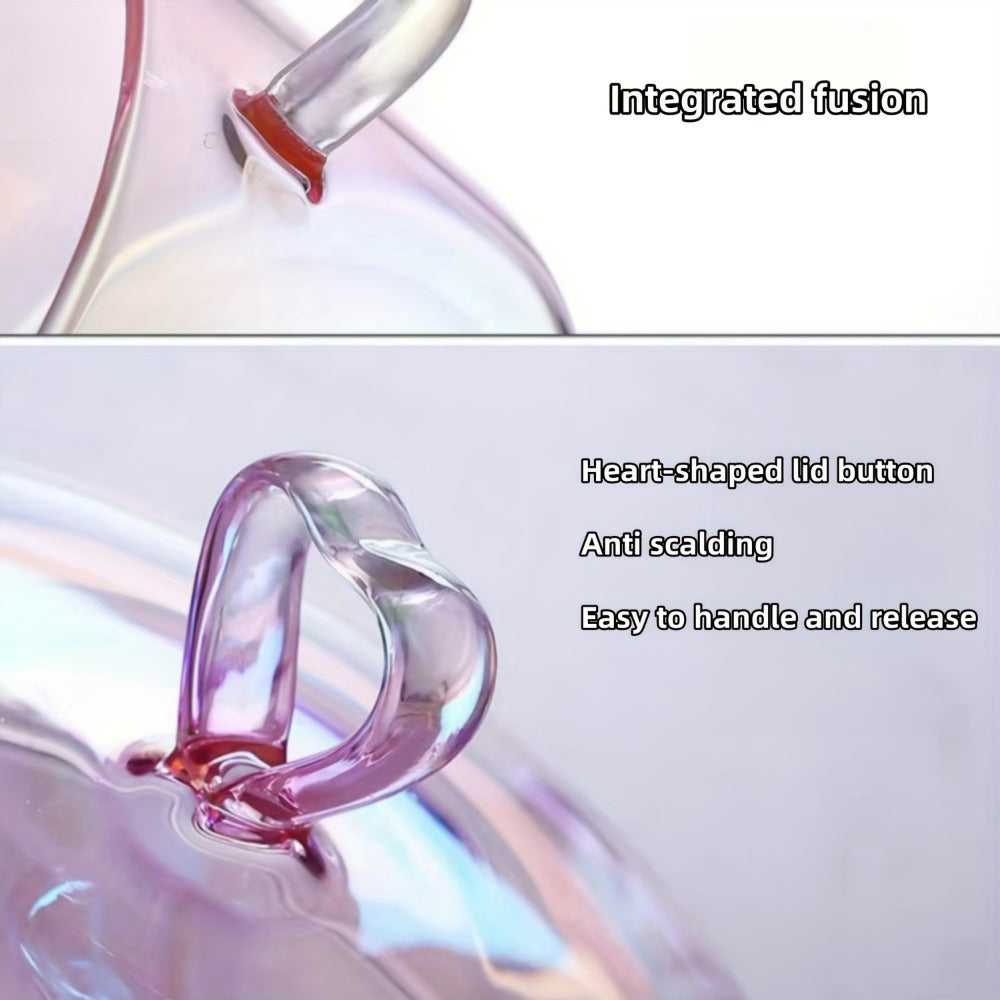 Pink Glass Cooking Pot with Heart-Shaped Lid 1500ml - Multifunctional Boiling Stewing Pot for Pasta Soup Congee Noodles Compatible with Electric Ceramic Stove (Pink)