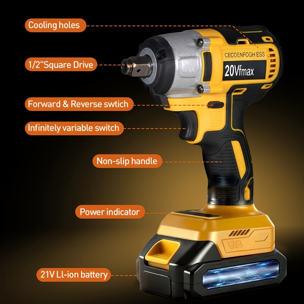 Cordless Impact Wrench 1/2 Inch Brushless ¨C 450N.m 259Ft-lbs High Torque Impact Gun, 3300RPM Variable Speed, 12 Sockets, Fast Charger & Dual Battery Options for Auto Repair & Home Use