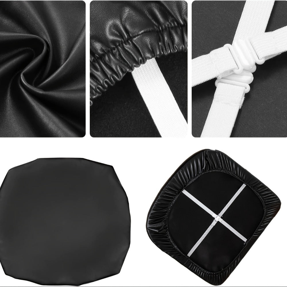 Waterproof PU Leather Dining Chair Cushion Covers Removable Stretch Seat Slipcovers for Dining Room Kitchen Hotel Set of 4 or 6