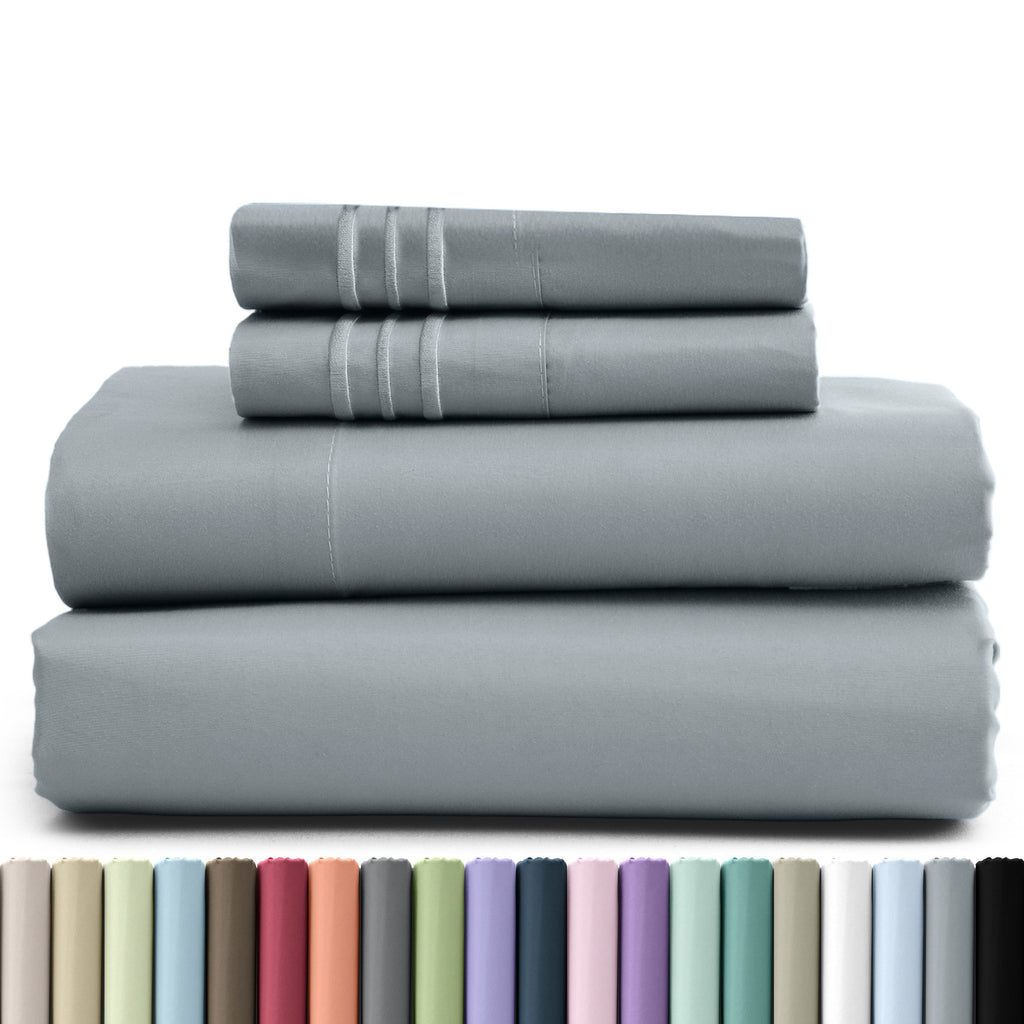 Fitted Sheet Set 4 Piece Microfiber Deep Pocket Bed Sheets - Soft Brushed Bedding Set with Pillowcases, All Season Cooling Sheet Set, 16 Inch Deep Pocket, Multiple Colors & Sizes