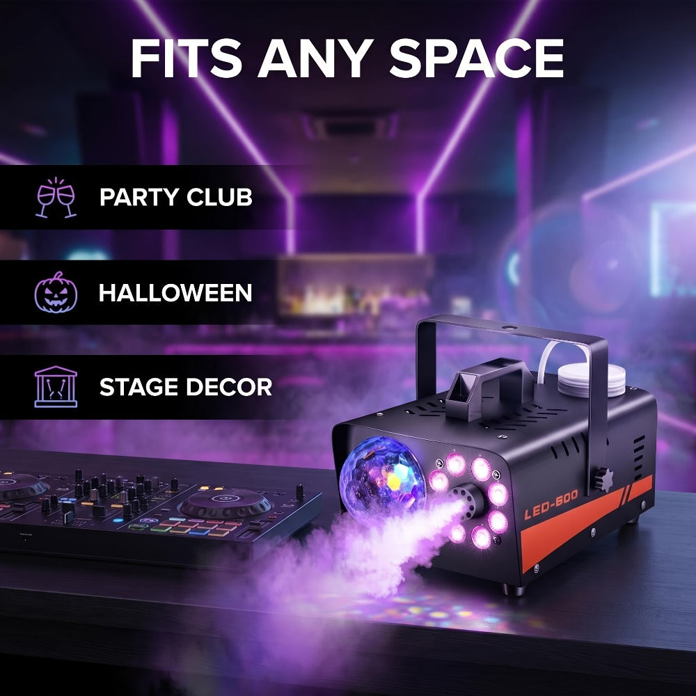 Fog Machine 600W with Disco Ball LED Lights | 3000 CFM Smoke Machine with 13 Colorful LED Effects & Wireless Remote | Party Fog Machine for Halloween, Wedding, DJ Stage, Indoor Events & Nightclub