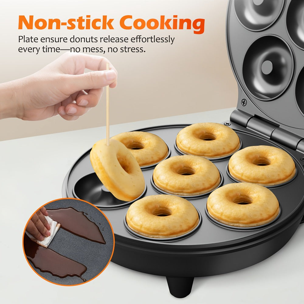 Mini Donut Maker Machine 7 Slots - Non-Stick Electric Donut Maker for Kids, Quick Breakfast Snack Dessert Baking, Makes 7 Mini Donuts