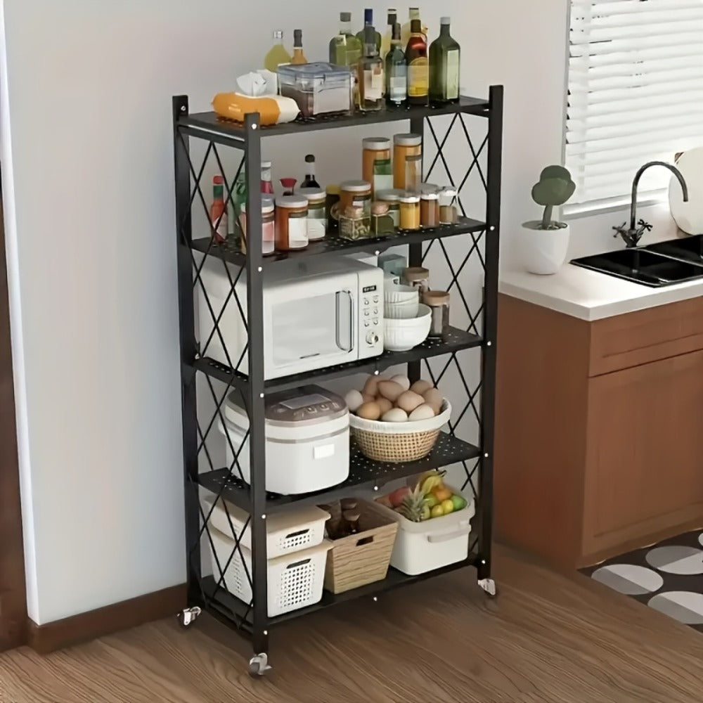 Rolling Storage Rack with Wheels ¨C 3, 4 or 5 Tier Portable Movable Shelving Unit, No Assembly Required, Large Capacity Floor Storage Shelf for Garage, Balcony, Camping, Outdoor & Commercial Use