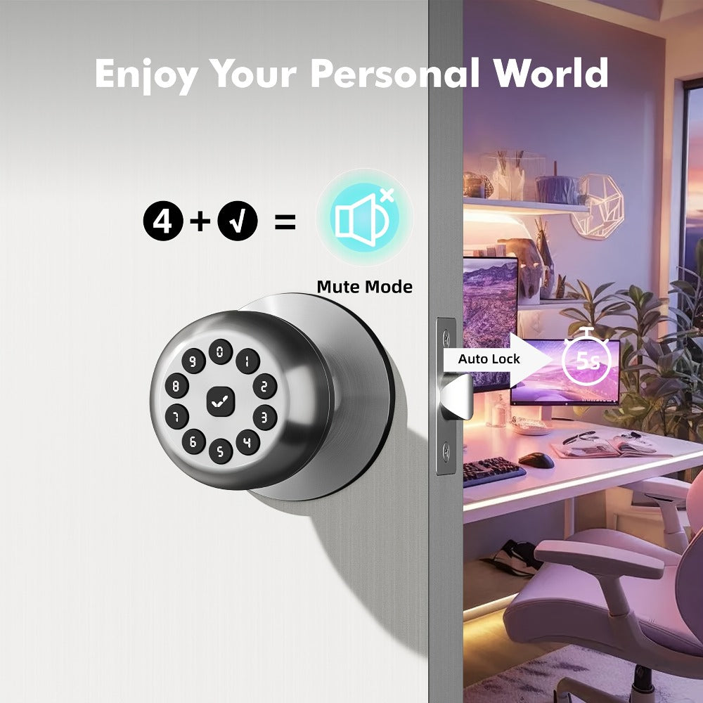 Smart Door Lock Keyless Entry ¨C 3-in-1 APP + PIN + Key Access, Auto-Lock, Wireless Bedroom Door Lock with Durable Alloy Construction, Easy Installation, Holiday Gift for Family (Silver)