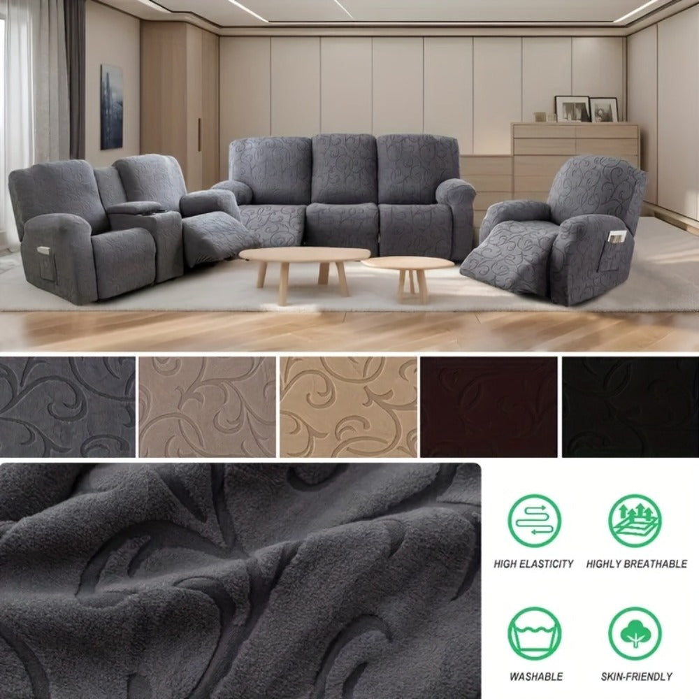 Chenille Recliner Sofa Cover 3 Seater High Stretch Thickened Hooked Fabric - Machine Washable Wear Resistant Couch Slipcover | Sand Color Light Grey Chocolate | Living Room Bedroom Furniture Protector