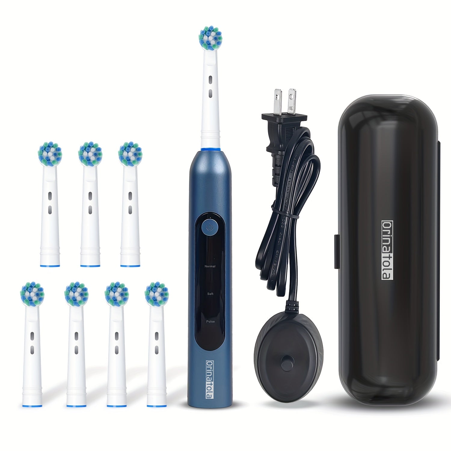 Rotating Electric Toothbrush with 8 Replacement Heads ¨C Wireless Induction Charging, 3 Cleaning Modes, IPX7 Waterproof, Oral Care Gift for Family, Friends & Parents ¨C Blue, Purple, Black