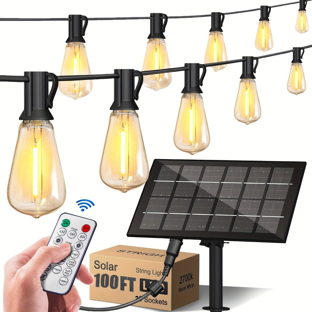 Solar String Lights Outdoor LED ¨C 39/50/72/100/105FT Spherical Bulb & Warm/Cool White with Remote Control | IP65 Waterproof 12-Hour Solar Powered Fairy Lights for Patio, Garden & Festival Decoration