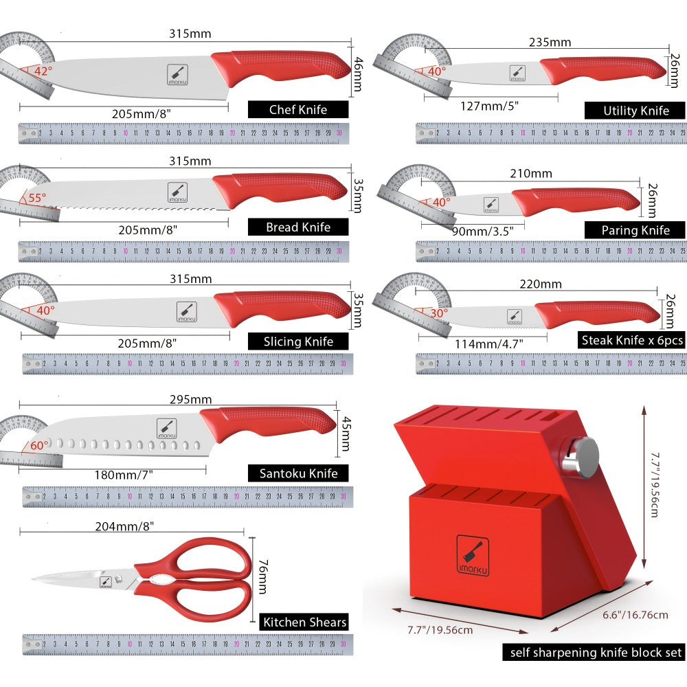 Kitchen Knife Set with Block 14pcs ¨C Japanese 420 Stainless Steel, Built-in Sharpener, Non-Slip Ergonomic Handle, Dishwasher Safe ¨C Professional Chef Knife Set for Home & Restaurant